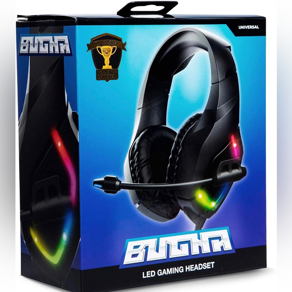Bugha Exclusive LED Gaming Headset w/Boom mic, PC Connector, Black